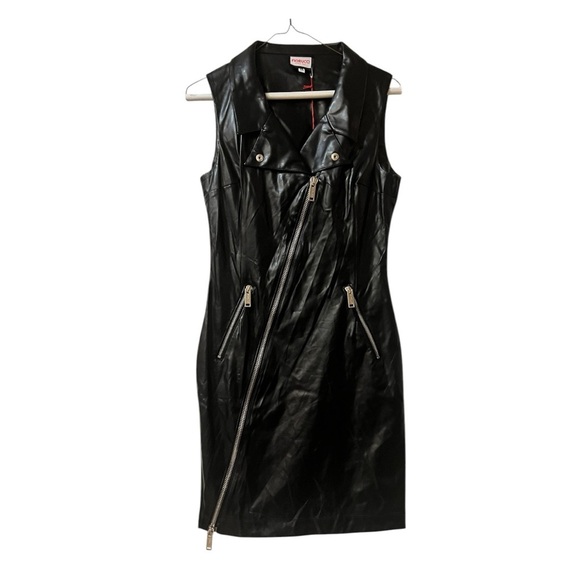 FIORUCCI Faux Leather Dress size 42IT/6 US Diagonal front zipper NWT - Picture 2 of 14